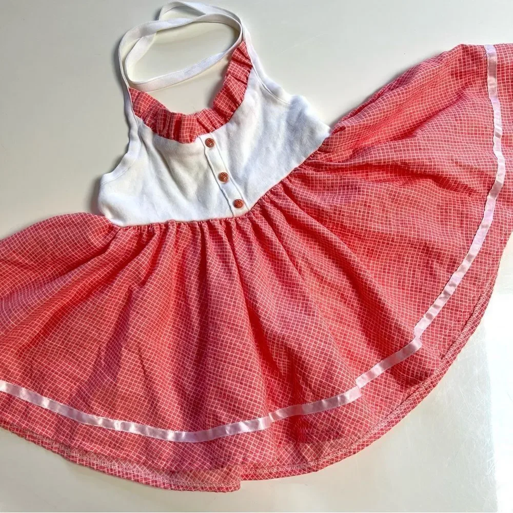 Vintage 60s 70s One of a Kind Handmade Country Plaid Halter Circle Skirt Dress